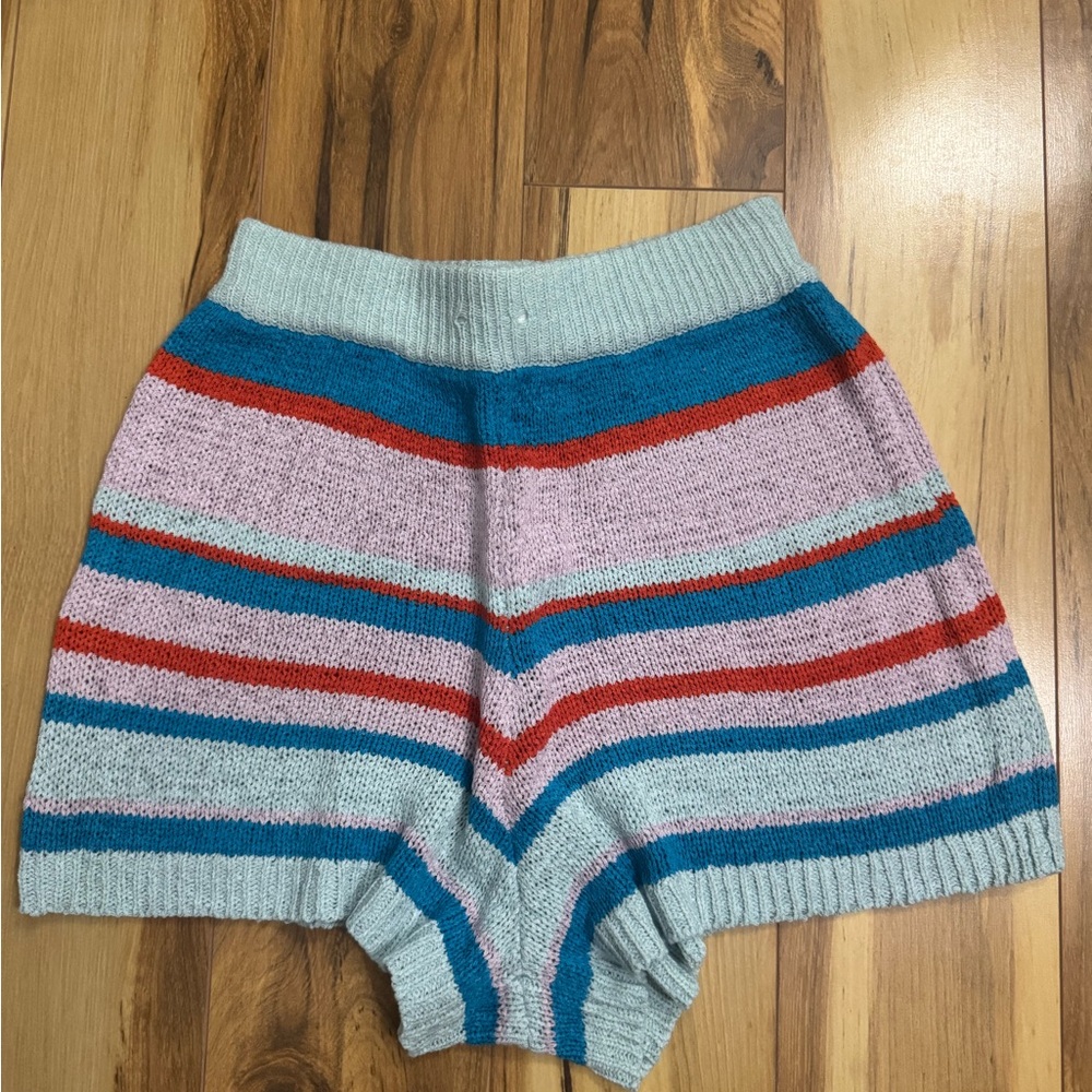 Striped Knit High Waist Women's Shorts